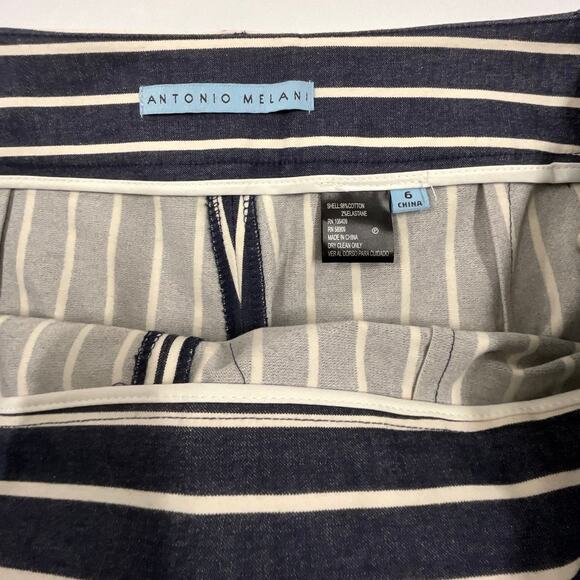 Antonio Melani Womens Sz 6 Dress Pants Stretch Denim Ivory Strip Side Zip Belt - Picture 3 of 6